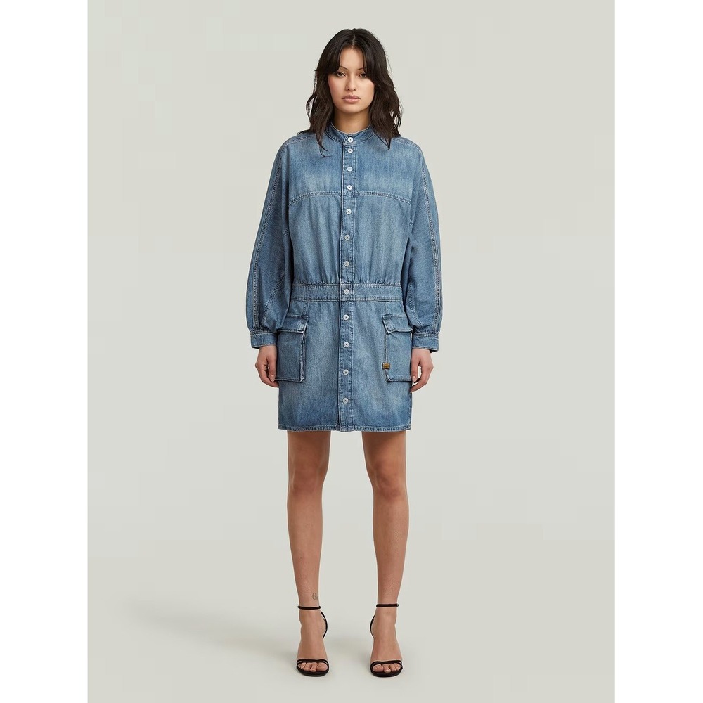 Women's G Star Raw Denim Balloon Sleeve Jean Dress Size L‎ MSRP $230